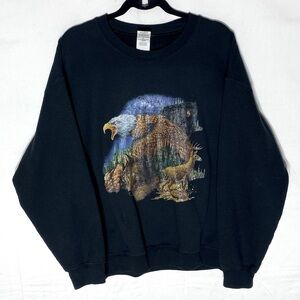 Vintage Gildan Black Crew Neck Sweatshirt W Wildlife Graphic L
